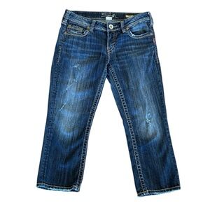 Silver Aiko Capri Jeans Contrast Stitching  Embroidered Pockets Jeans Size 29